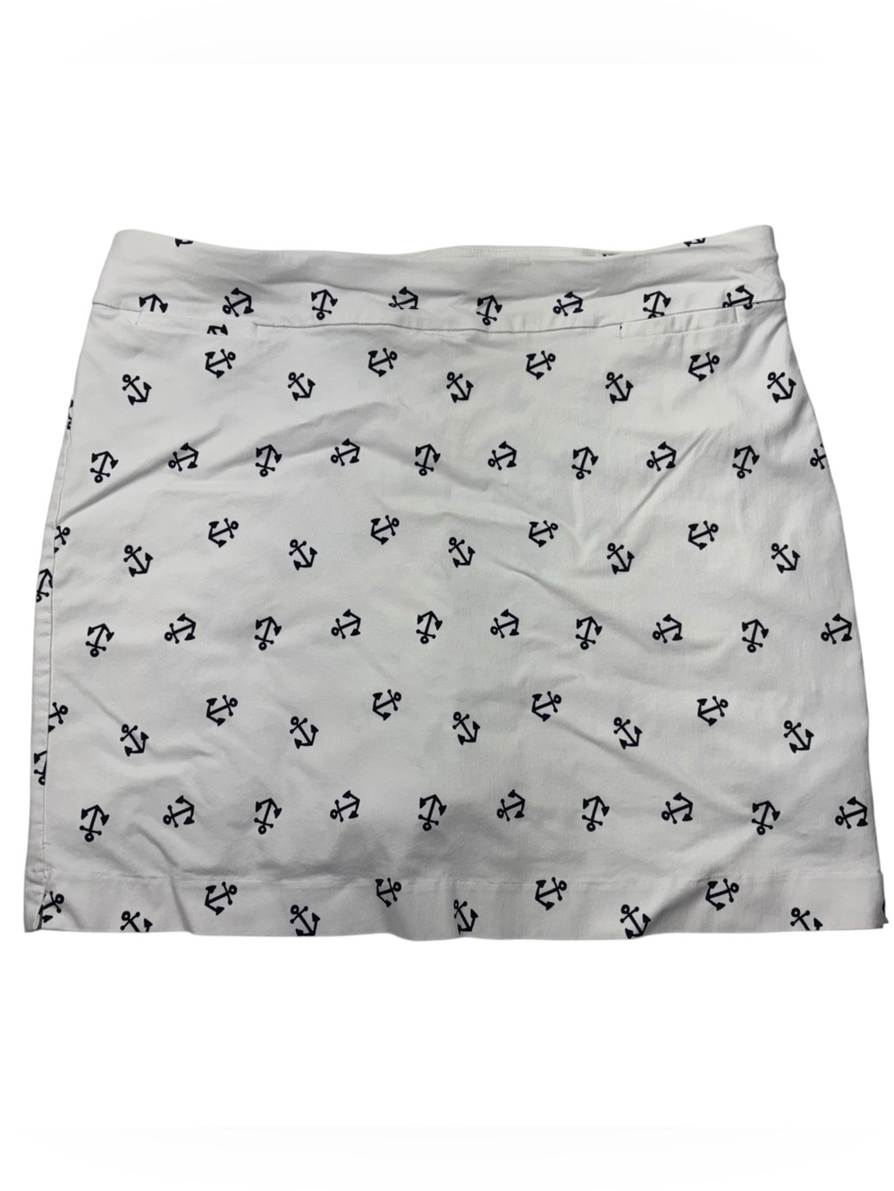 Kim Rogers White Navy Blue Anchor Print Lined Skort Skirt Nautical Cruisewear 18